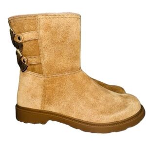 UGG Tillie Tan Ankle Boots Big Girls Size 6, Zip and Gold Bows New